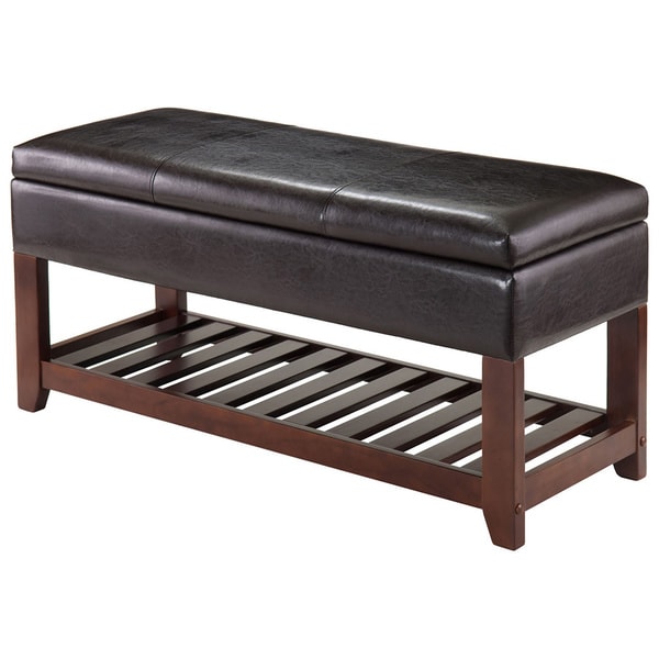 shop winsome monza espresso walnut wood bedroom bench with storage