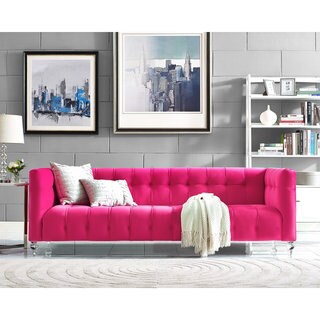 Bea Pink Velvet Fabric Wood Sofa - Bed Bath & Beyond - 11974918