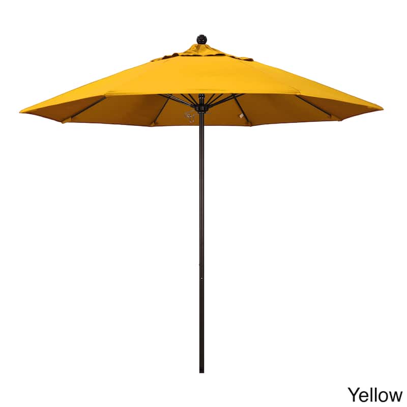 California Umbrella 9' Rd. Aluminum Frame, Fiberglass Rib Market Umbrella, Push Open, Bronze Finish, Pacifica Fabric - Yellow
