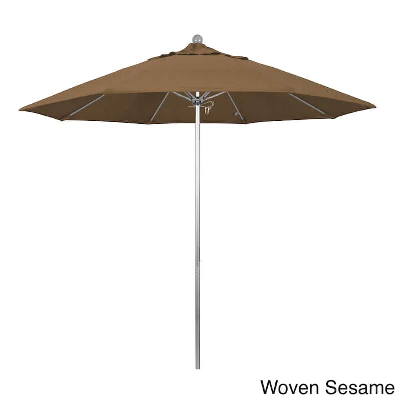 California Umbrella 9' Rd. Aluminum Frame, Fiberglass Rib Market Umbrella, Push Open,Anodized Silver Finish, Olefin Fabric