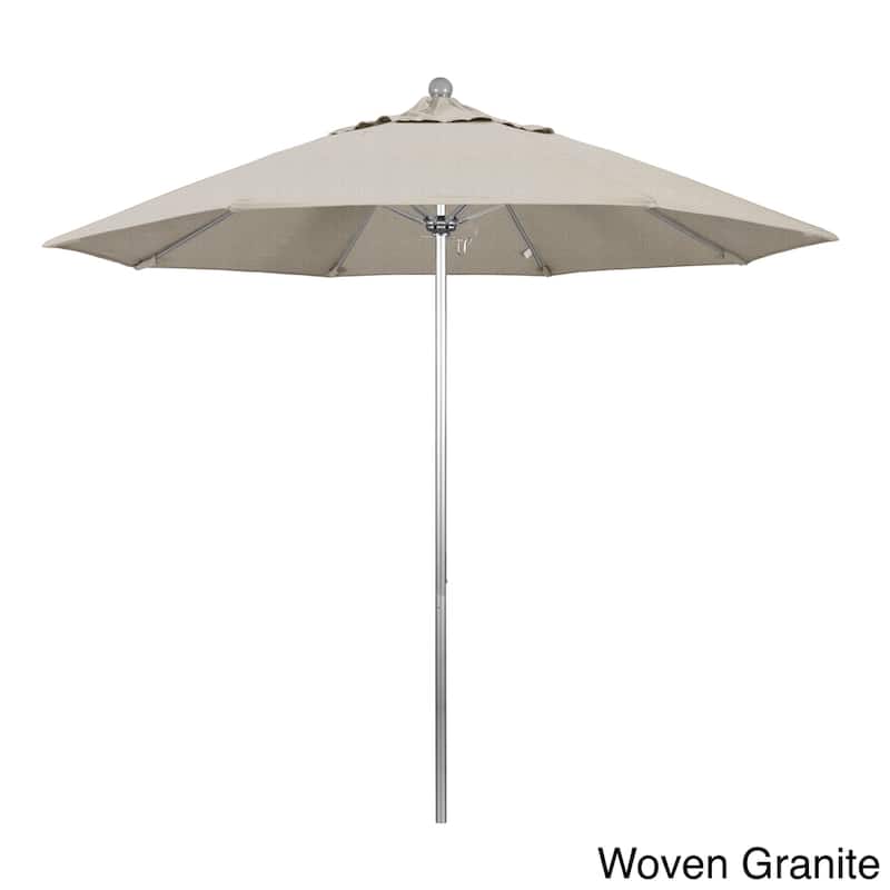 California Umbrella 9' Rd. Aluminum Frame, Fiberglass Rib Market Umbrella, Push Open,Anodized Silver Finish, Olefin Fabric - Woven Granite