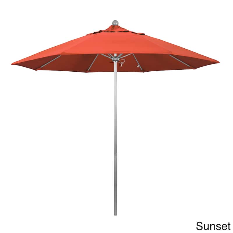 California Umbrella 9' Rd. Aluminum Frame, Fiberglass Rib Market Umbrella, Push Open,Anodized Silver Finish, Olefin Fabric - Sunset
