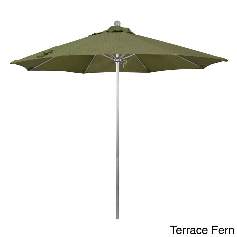 California Umbrella 9' Rd. Aluminum Frame, Fiberglass Rib Market Umbrella, Push Open,Anodized Silver Finish, Olefin Fabric