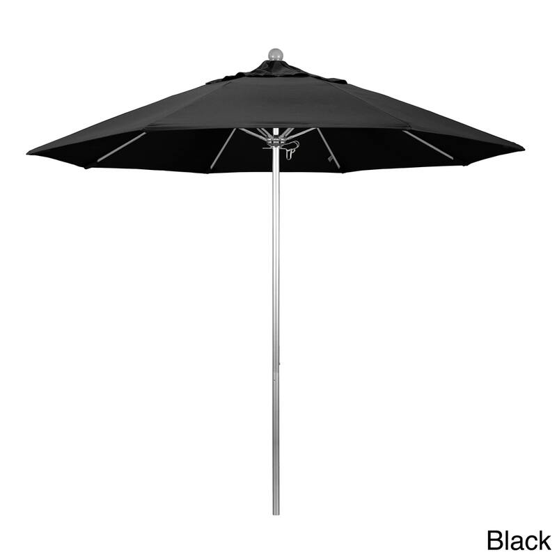 California Umbrella 9' Rd. Aluminum Frame, Fiberglass Rib Market Umbrella, Push Open,Anodized Silver Finish, Olefin Fabric - Black