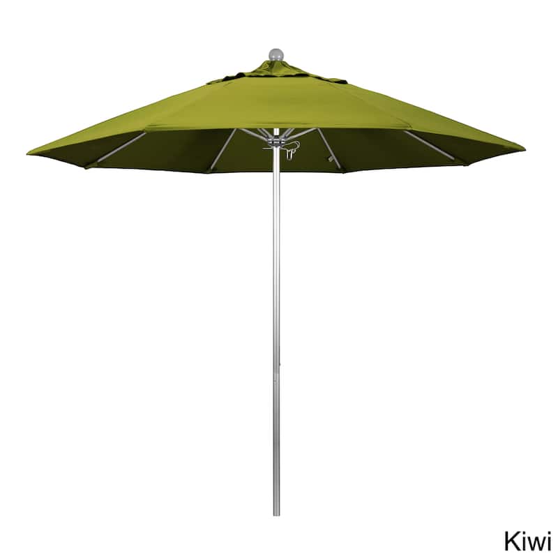 California Umbrella 9' Rd. Aluminum Frame, Fiberglass Rib Market Umbrella, Push Open,Anodized Silver Finish, Olefin Fabric - Kiwi
