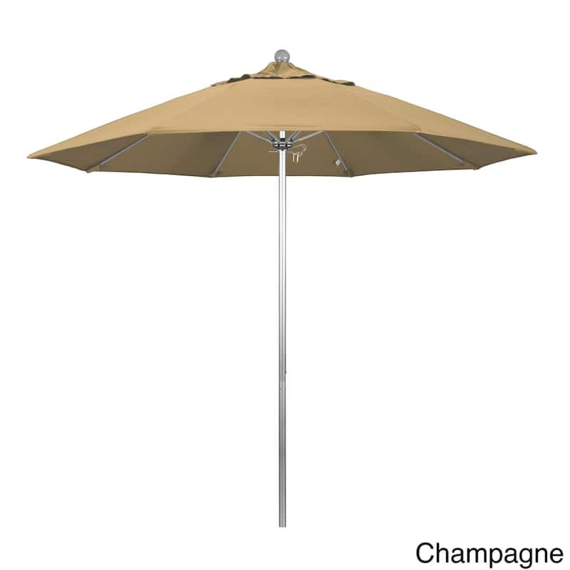 California Umbrella 9' Rd. Aluminum Frame, Fiberglass Rib Market Umbrella, Push Open,Anodized Silver Finish, Olefin Fabric