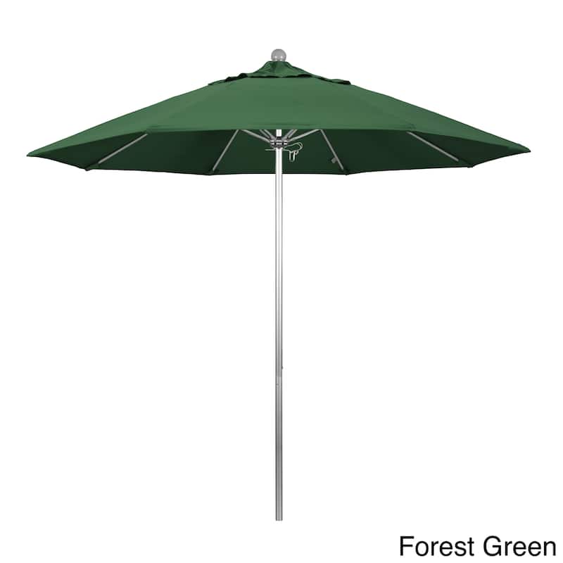 California Umbrella 9' Rd. Aluminum Frame, Fiberglass Rib Market Umbrella, Push Open,Anodized Silver Finish, Olefin Fabric