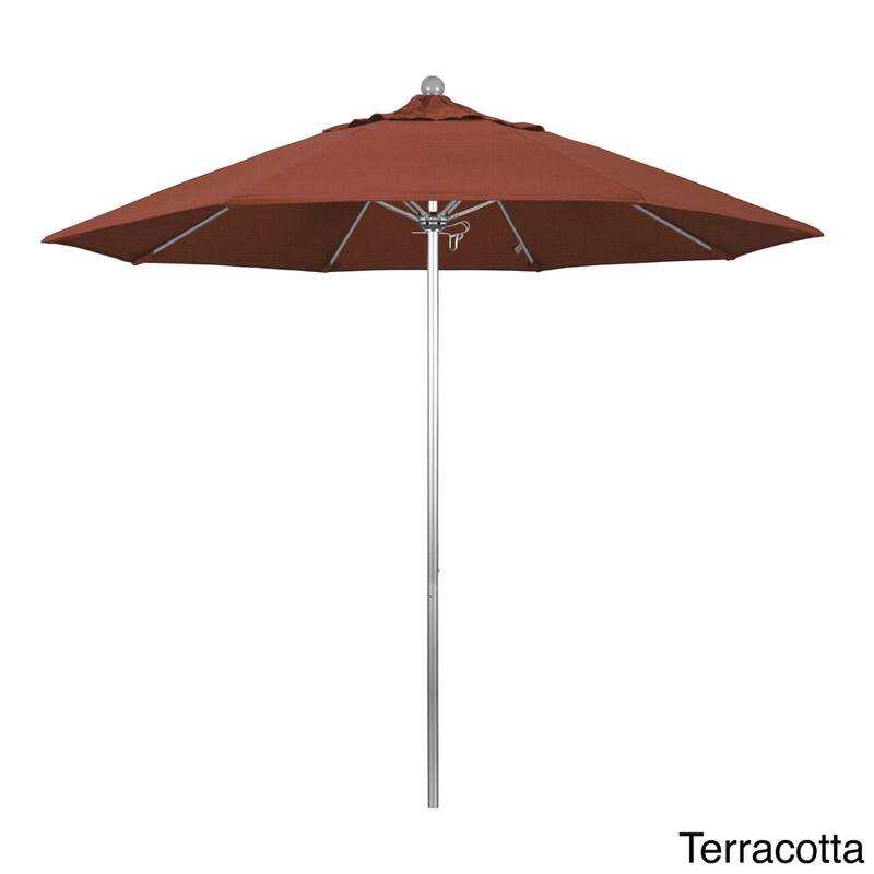 California Umbrella 9' Rd. Aluminum Frame, Fiberglass Rib Market Umbrella, Push Open,Anodized Silver Finish, Olefin Fabric - Terracotta