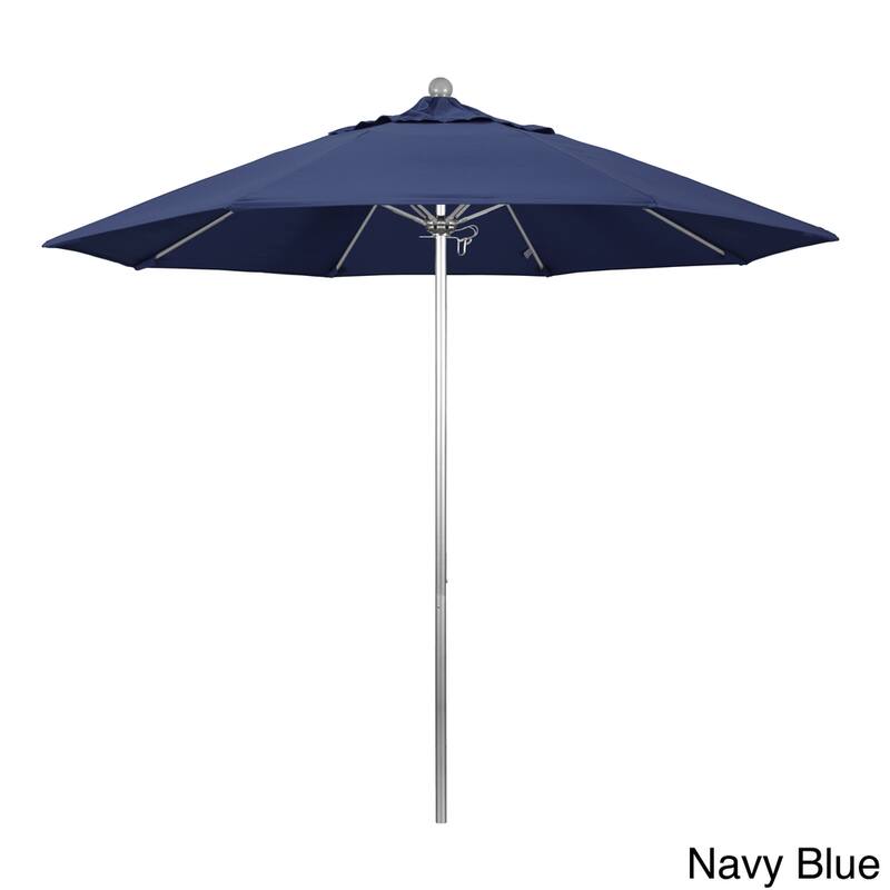 California Umbrella 9' Rd. Aluminum Frame, Fiberglass Rib Market Umbrella, Push Open,Anodized Silver Finish, Olefin Fabric