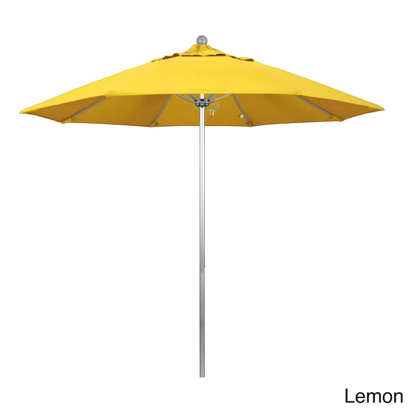 California Umbrella 9' Rd. Aluminum Frame, Fiberglass Rib Market Umbrella, Push Open,Anodized Silver Finish, Olefin Fabric - lemon