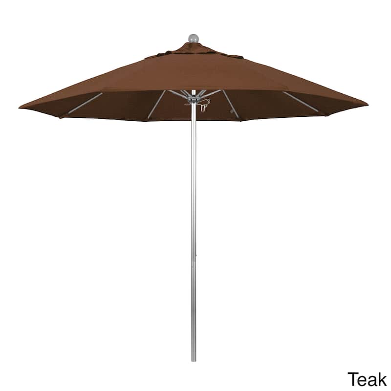 California Umbrella 9' Rd. Aluminum Frame, Fiberglass Rib Market Umbrella, Push Open,Anodized Silver Finish, Olefin Fabric - Teak