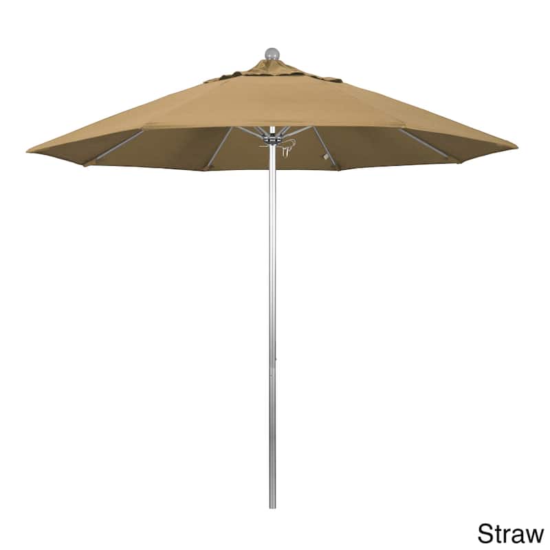 California Umbrella 9' Rd. Aluminum Frame, Fiberglass Rib Market Umbrella, Push Open,Anodized Silver Finish, Olefin Fabric