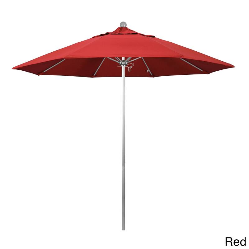 California Umbrella 9' Rd. Aluminum Frame, Fiberglass Rib Market Umbrella, Push Open,Anodized Silver Finish, Olefin Fabric - Red
