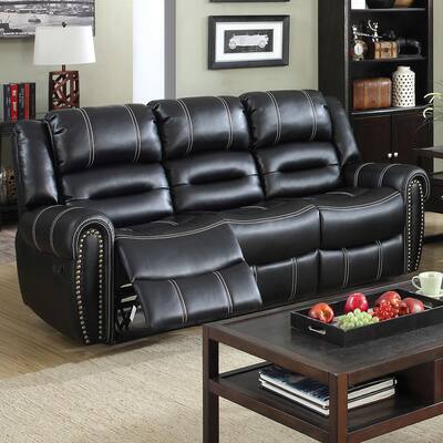 Mupa Transitional Black Faux Leather Reclining Sofa by Furniture of America