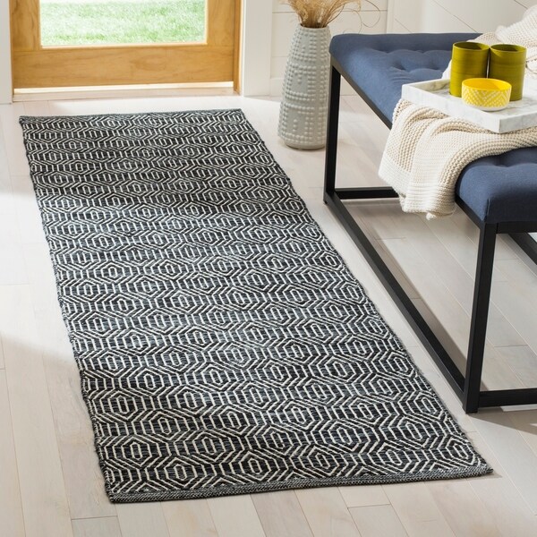 Shop Safavieh HandWoven Montauk Ivory/ Dark Grey Cotton Rug 2'3" x 7