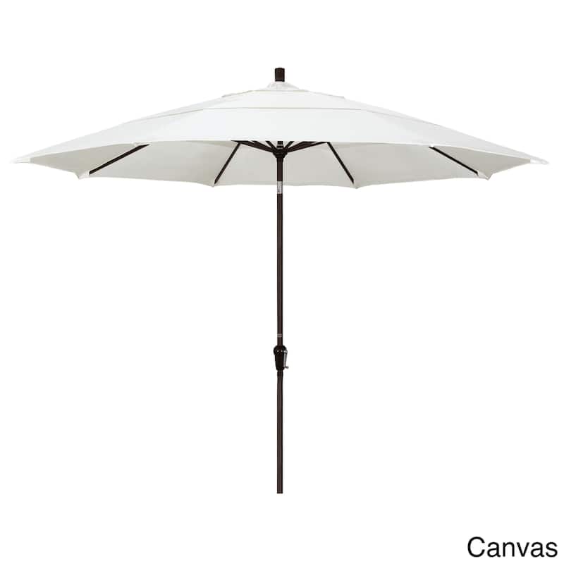 California Umbrella 11' Round Aluminum Crank Open Auto Tlit Patio Umbrella, Bronze Finish, Double Wind Vent, Sunbrella Fabric - Canvas