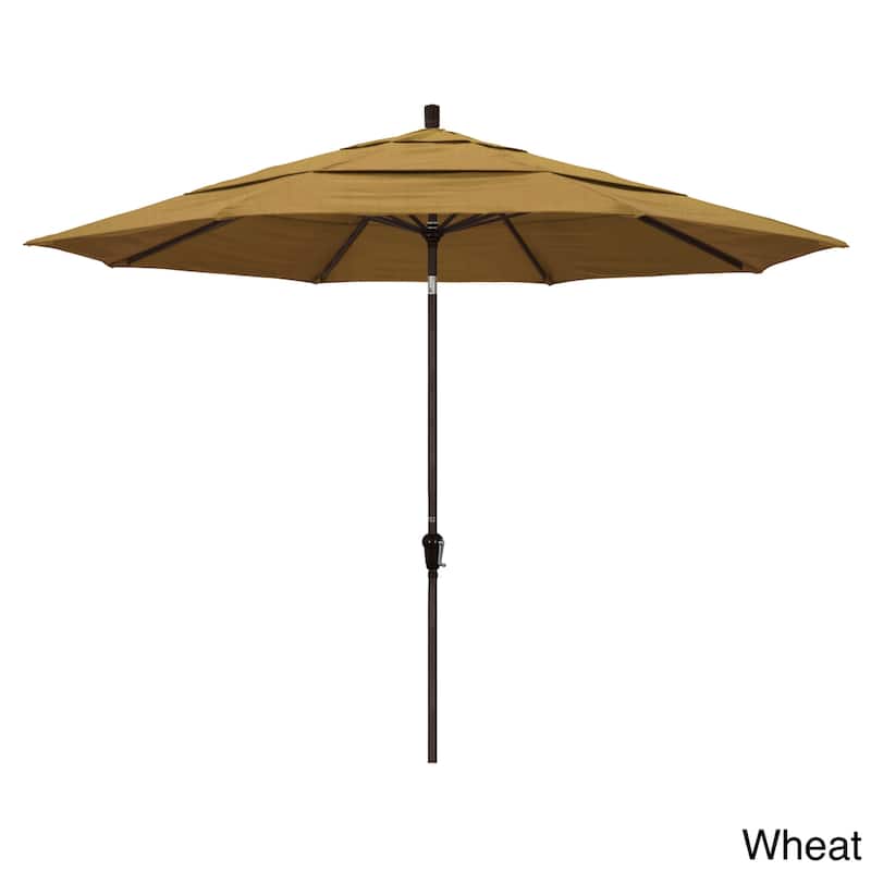 California Umbrella 11' Round Aluminum Crank Open Auto Tlit Patio Umbrella, Bronze Finish, Double Wind Vent, Sunbrella Fabric - Wheat