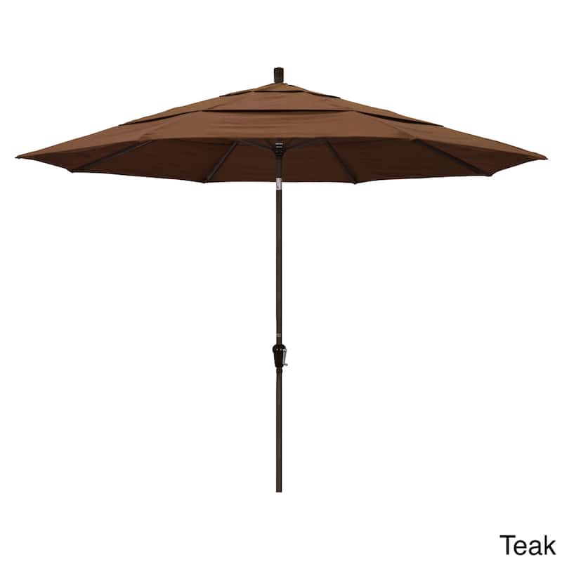 California Umbrella 11' Round Aluminum Crank Open Auto Tlit Patio Umbrella, Bronze Finish, Double Wind Vent, Sunbrella Fabric - Teak