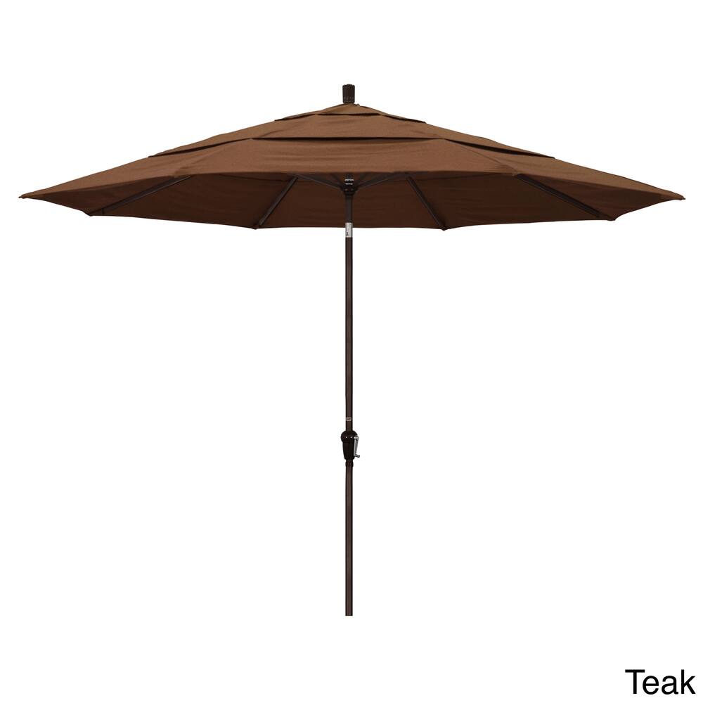California Umbrella 11' Round Aluminum Crank Open Auto Tlit Patio Umbrella, Bronze Finish, Double Wind Vent, Sunbrella Fabric