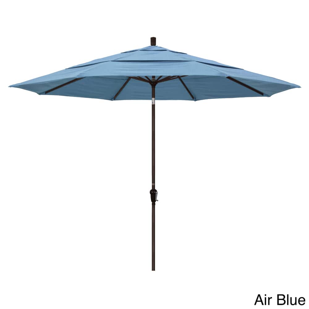 California Umbrella 11' Round Aluminum Crank Open Auto Tlit Patio Umbrella, Bronze Finish, Double Wind Vent, Sunbrella Fabric