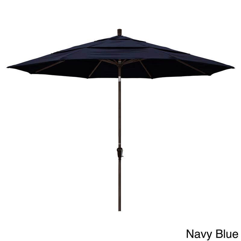California Umbrella 11' Round Aluminum Crank Open Auto Tlit Patio Umbrella, Bronze Finish, Double Wind Vent, Sunbrella Fabric - Navy Blue