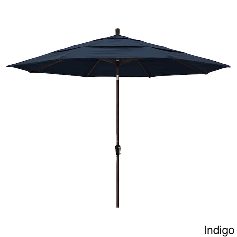California Umbrella 11' Round Aluminum Crank Open Auto Tlit Patio Umbrella, Bronze Finish, Double Wind Vent, Sunbrella Fabric