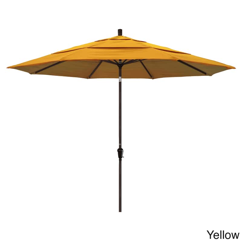California Umbrella 11' Round Aluminum Crank Open Auto Tlit Patio Umbrella, Bronze Finish, Double Wind Vent, Sunbrella Fabric - Sunflower Yellow