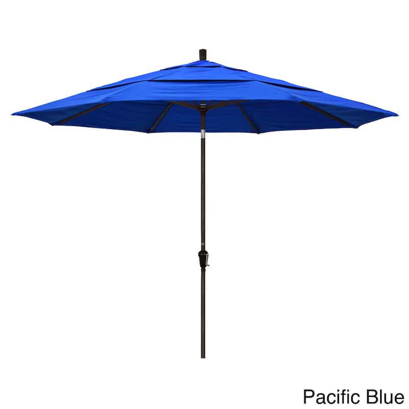 California Umbrella 11' Round Aluminum Crank Open Auto Tlit Patio Umbrella, Bronze Finish, Double Wind Vent, Sunbrella Fabric - Pacific Blue