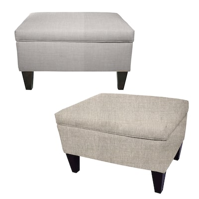 MJL Furniture BROOKLYN Grey Polyester, Wood Upholstered Storage Ottoman