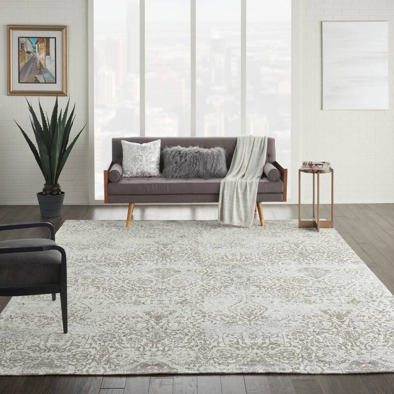 Nourison Damask Distressed Contemporary Area Rug