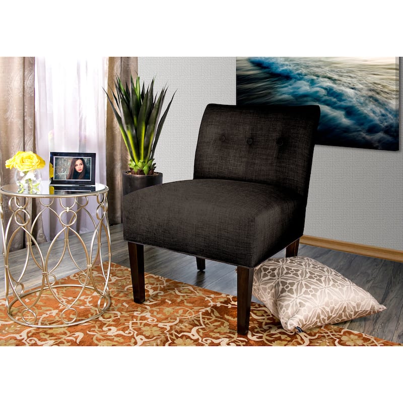 MJL Furniture Samantha Blue/Brown Fabric/Wood Button-tufted Lucky Accent Chair