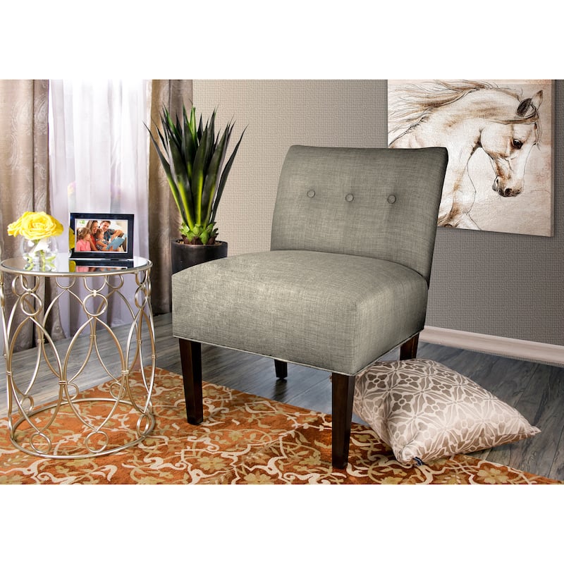 MJL Furniture Samantha Blue/Brown Fabric/Wood Button-tufted Lucky Accent Chair - Platinum