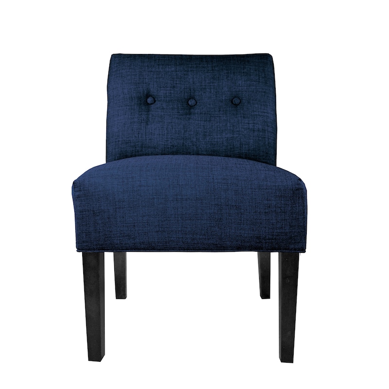 MJL Furniture Samantha Blue/Brown Fabric/Wood Button-tufted Lucky Accent Chair