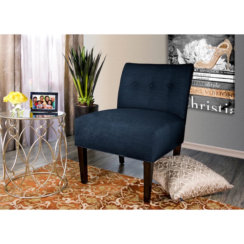 MJL Furniture Samantha Blue/Brown Fabric/Wood Button-tufted Lucky Accent Chair
