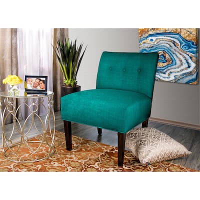 MJL Furniture Samantha Blue/Brown Fabric/Wood Button-tufted Lucky Accent Chair
