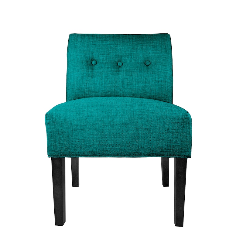 MJL Furniture Samantha Blue/Brown Fabric/Wood Button-tufted Lucky Accent Chair