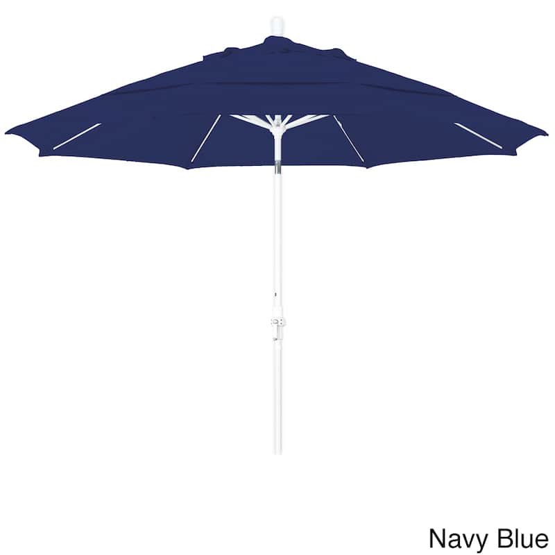 California Umbrella 11' Rd. Alum/Fiberglass Rib Patio Umb,Crank Lift/Collar Tilt, Dbl Wind Vent, White Finish, Pacifica Fabric - Navy Blue