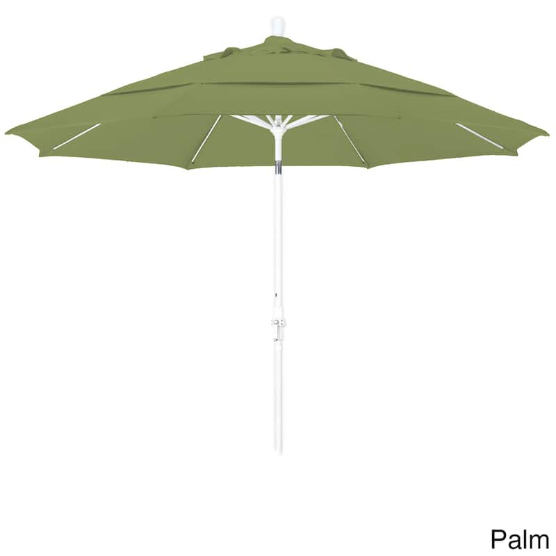 California Umbrella 11' Rd. Alum/Fiberglass Rib Patio Umb,Crank Lift/Collar Tilt, Dbl Wind Vent, White Finish, Pacifica Fabric - Palm