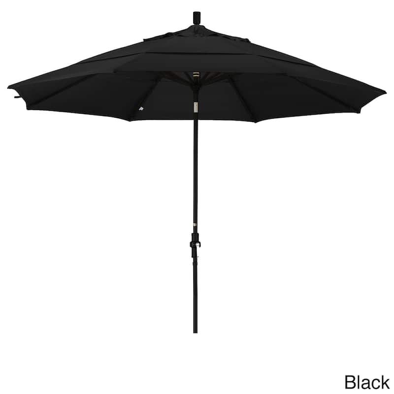 California Umbrella 11' Rd. Aluminum Patio Umbrella, Crank Lift, Collar Tilt, Dbl Wind Vent, Black Finish, Pacifica Fabric - Black