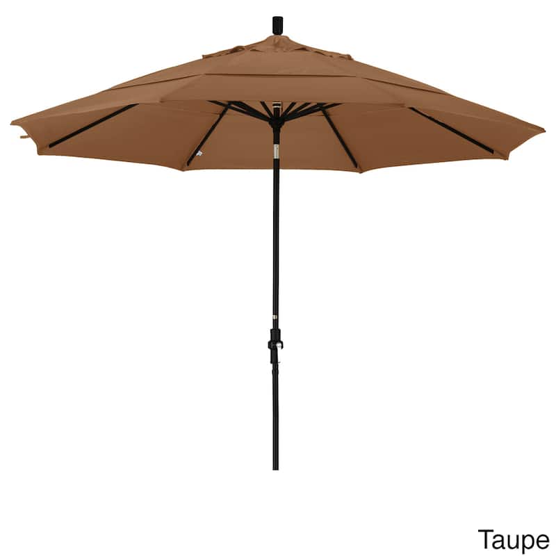 California Umbrella 11' Rd. Aluminum Patio Umbrella, Crank Lift, Collar Tilt, Dbl Wind Vent, Black Finish, Pacifica Fabric - Taupe