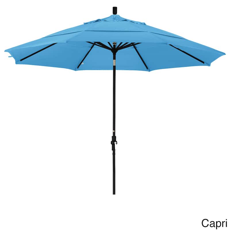 California Umbrella 11' Rd. Aluminum Patio Umbrella, Crank Lift, Collar Tilt, Dbl Wind Vent, Black Finish, Pacifica Fabric