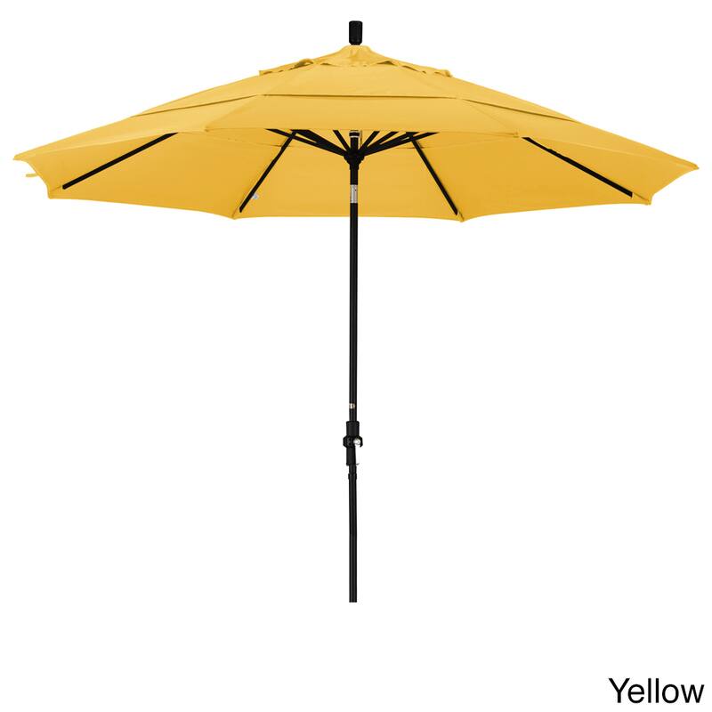 California Umbrella 11' Rd. Aluminum Patio Umbrella, Crank Lift, Collar Tilt, Dbl Wind Vent, Black Finish, Pacifica Fabric
