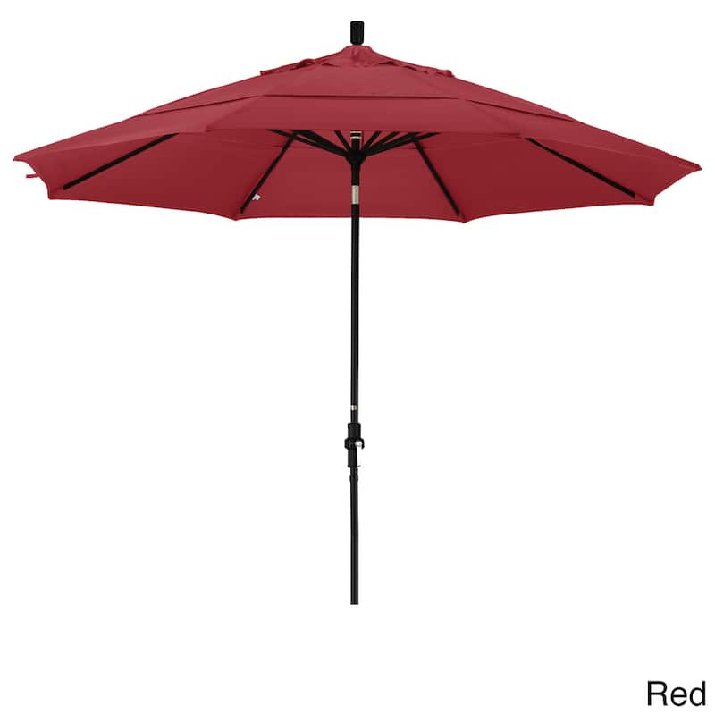 California Umbrella 11' Rd. Aluminum Patio Umbrella, Crank Lift, Collar Tilt, Dbl Wind Vent, Black Finish, Pacifica Fabric