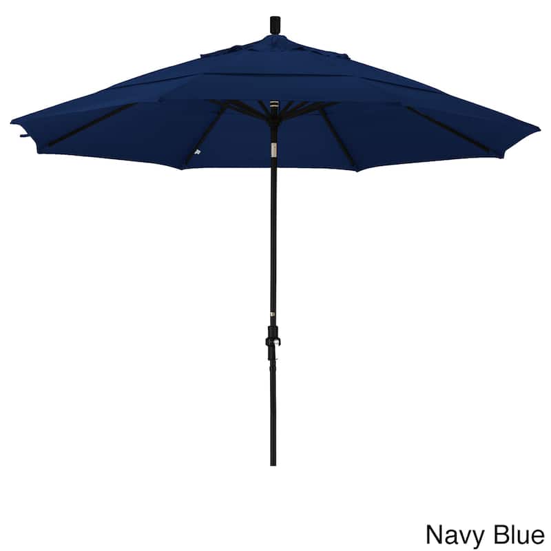 California Umbrella 11' Rd. Aluminum Patio Umbrella, Crank Lift, Collar Tilt, Dbl Wind Vent, Black Finish, Pacifica Fabric - Navy Blue