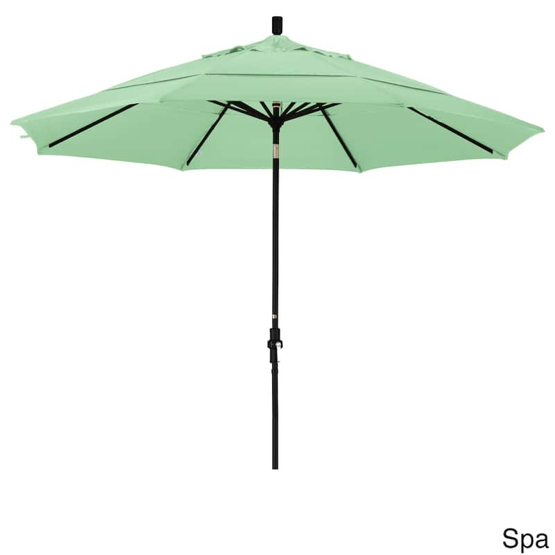 California Umbrella 11' Rd. Aluminum Patio Umbrella, Crank Lift, Collar Tilt, Dbl Wind Vent, Black Finish, Pacifica Fabric