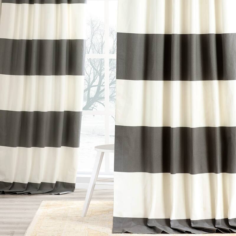 Exclusive Fabrics Metro Contemporary Cabana Cotton Horizontal Stripe 96-inch Curtain (1 Panel)