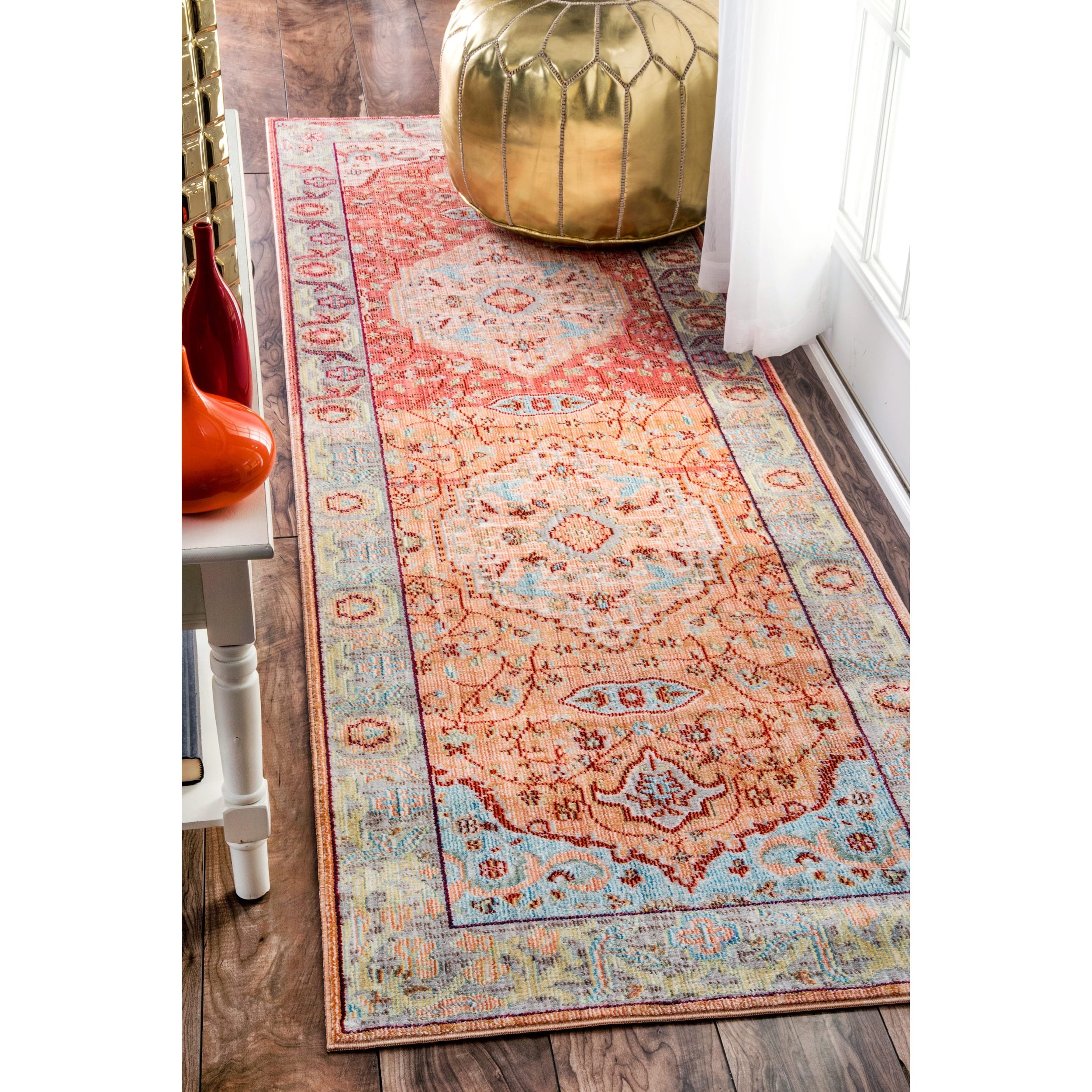 Shop nuLOOM Traditional Floral Oriental Border Orange Runner Rug 2'6 x 8' On Sale Free
