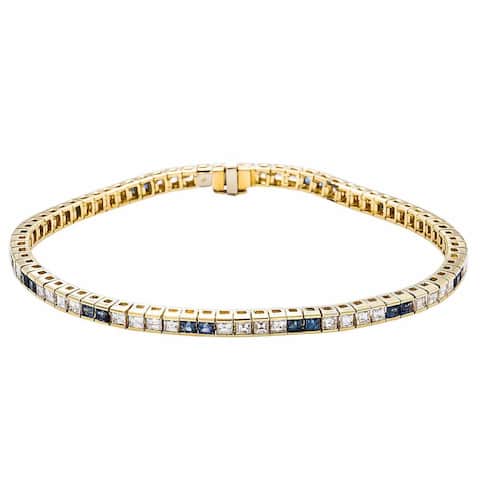 18K Yellow Gold 4ct TDW Alternating Diamonds and Sapphires Tennis Bracelet (G-H, VS1-VS2)