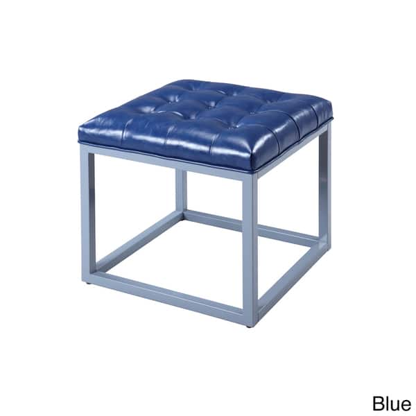 slide 5 of 26, Chic Home Newman Leather Button-tufted Metal Frame Square Cube Ottoman Blue