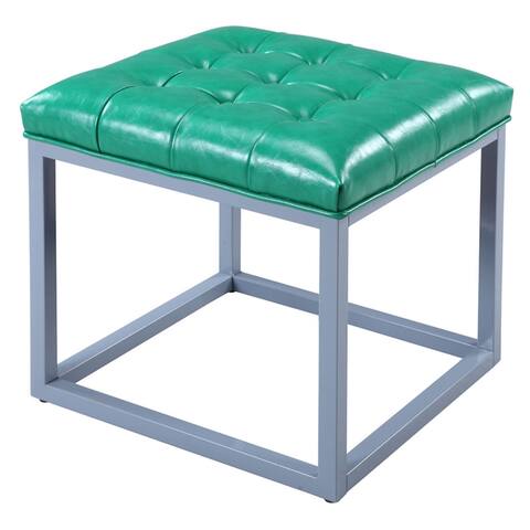 Chic Home Newman Leather Button-tufted Metal Frame Square Cube Ottoman